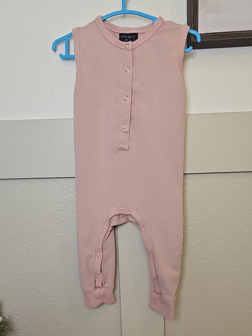 Little Bipsy Blush Pink Sleeveless Henley Snap Romper 6-9m
